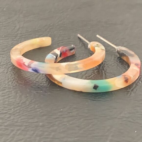 Unique Unisex Handmade Swirled Marbleized Acetate Eco-Friendly Hoop Earrings - Picture 12 of 12